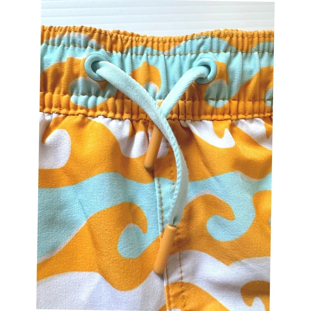 Vineyard Vines Swim Trunks Mens XL Orange‎ Wave Print Coastal